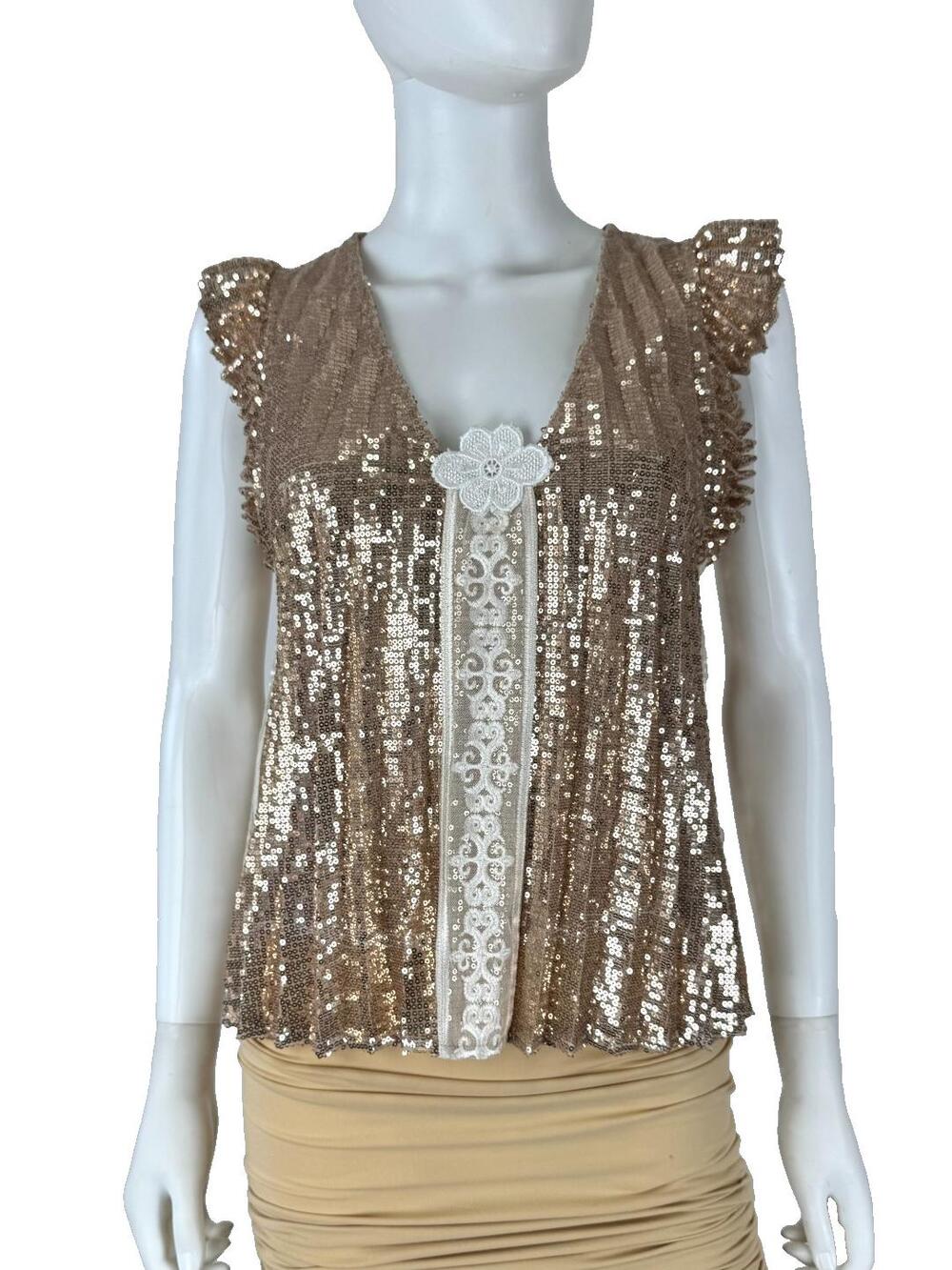 Flannel Sz 1 Nwt Rose Gold Sequin Top 4 #236031F87B